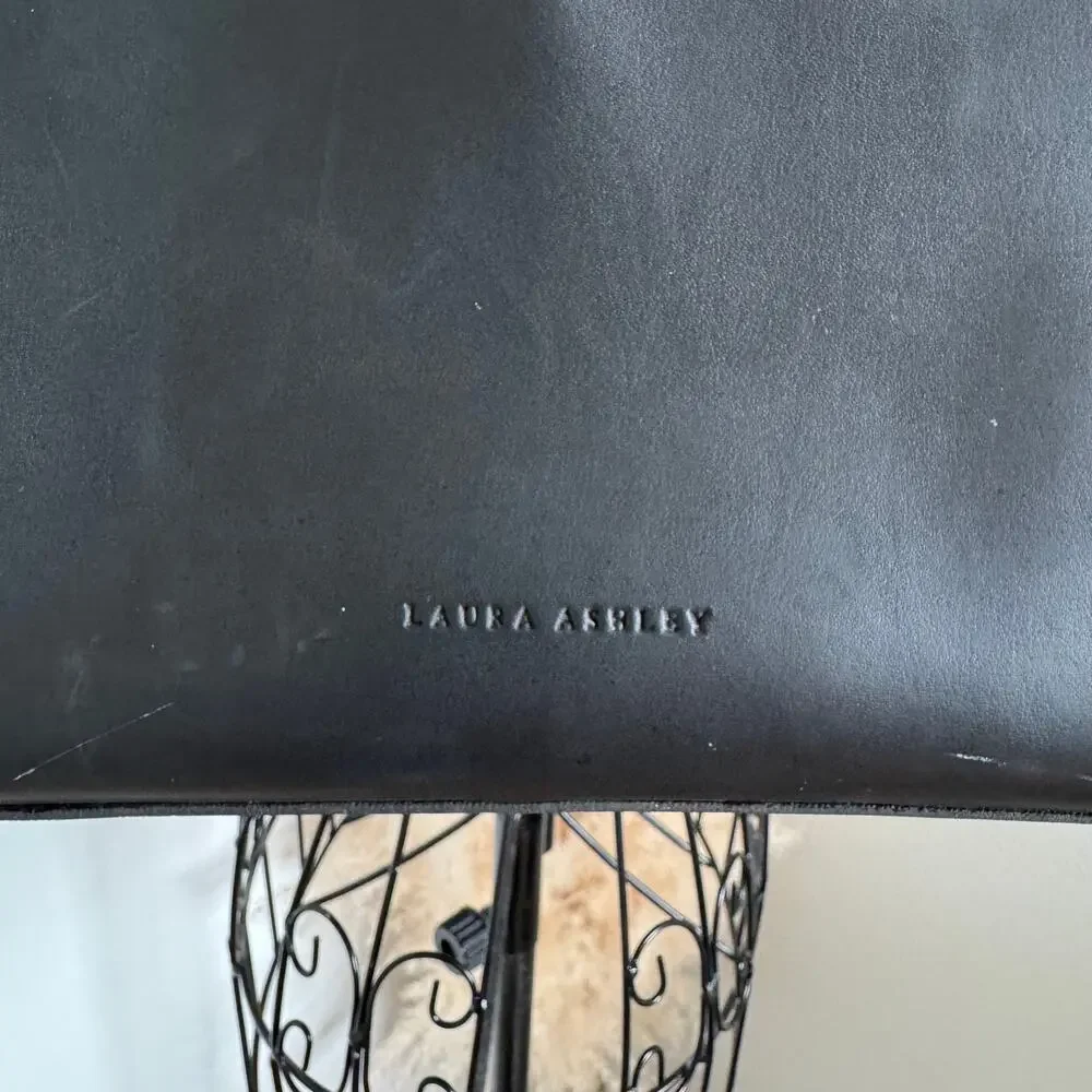 Laura Ashley Black Ivy Zip Tote Bag with Wooden Handles